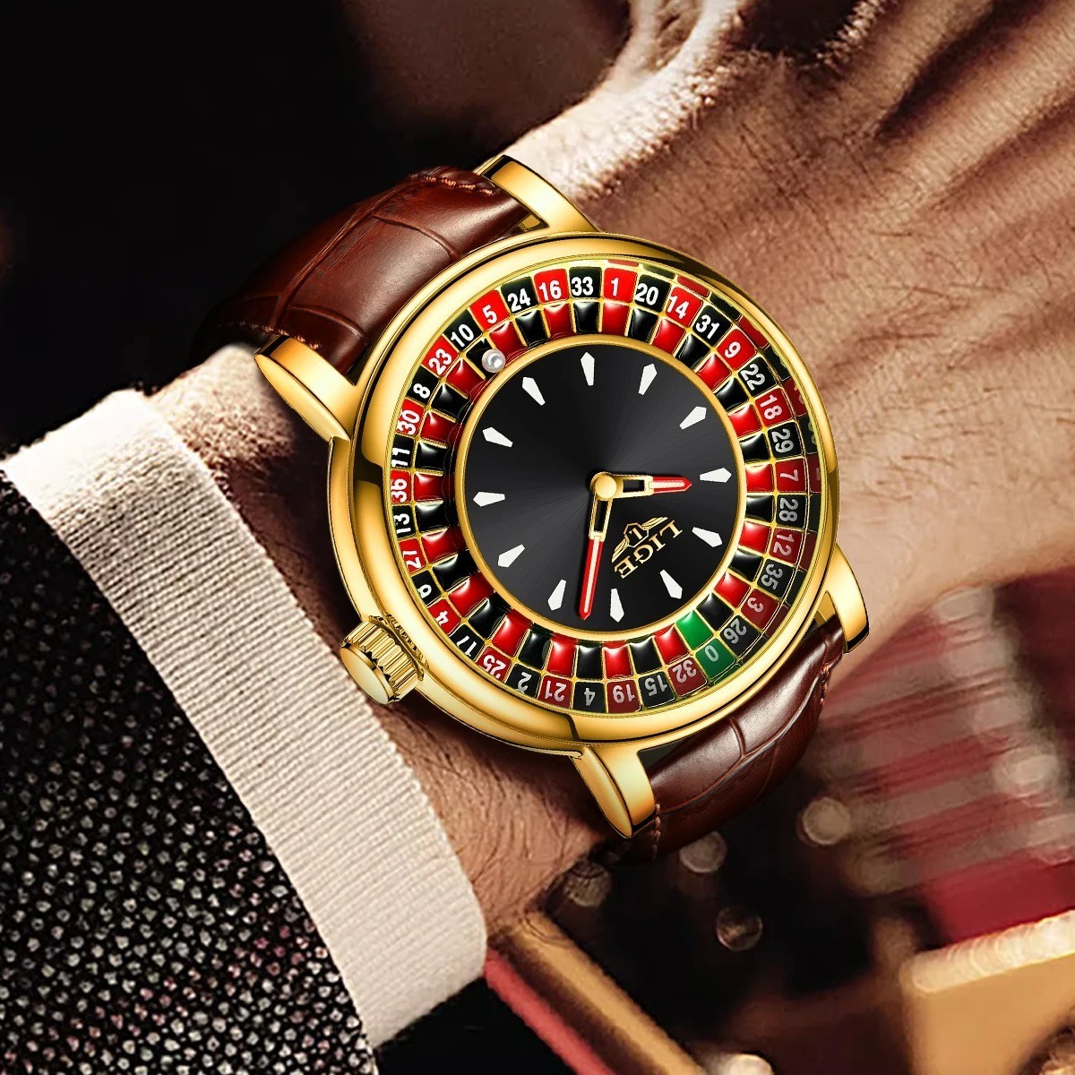LIGE Fashion Men Watch Rotating Dial Las Vegas Roulette Desktop Theme Watch Men