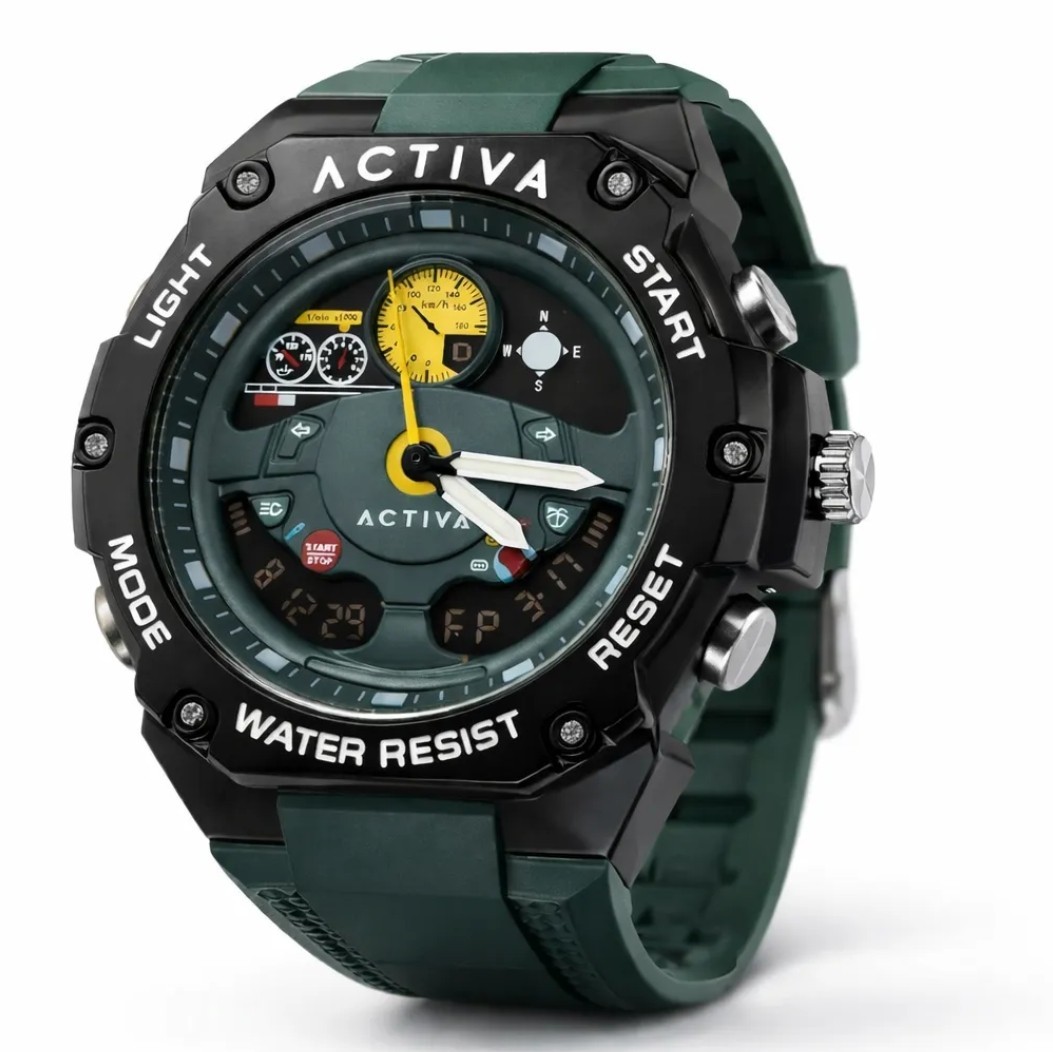Activa X Invicta Mens Black & Green Digital 55mm Watch 50m Wtr/Res ACW8092-002