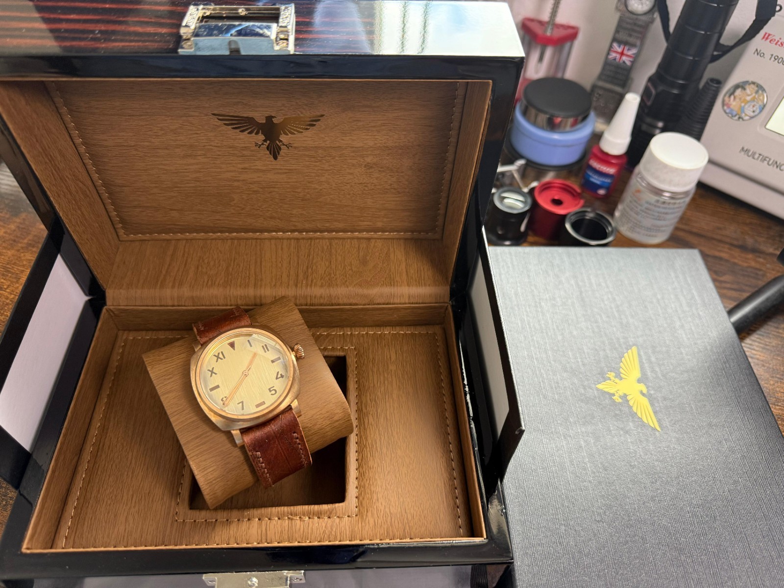 Bespoke bronze built Watch Nh35 Automatic Movement Handmade strap