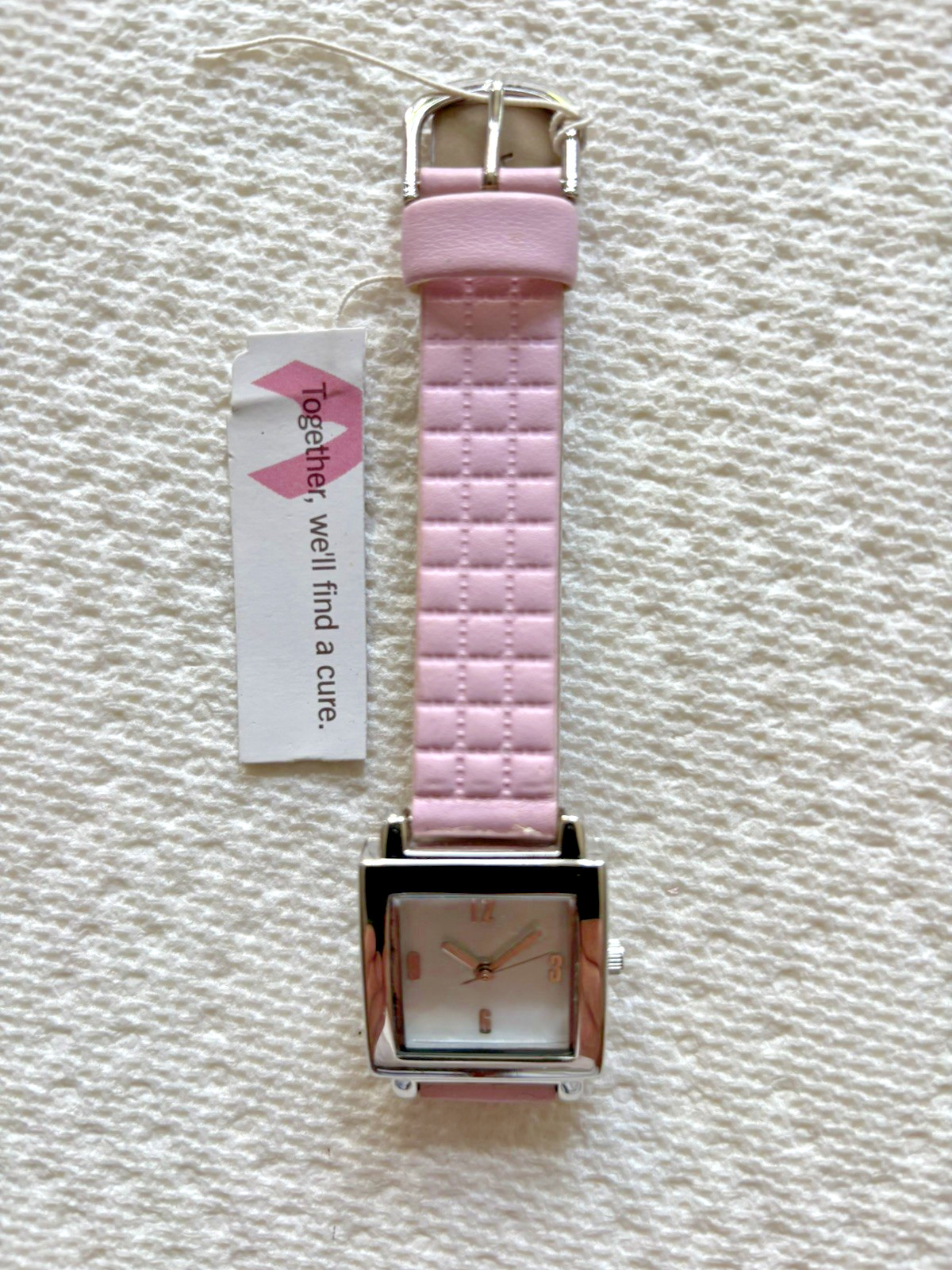 Breast Cancer Awareness Watch Pink Band Square Face NWT