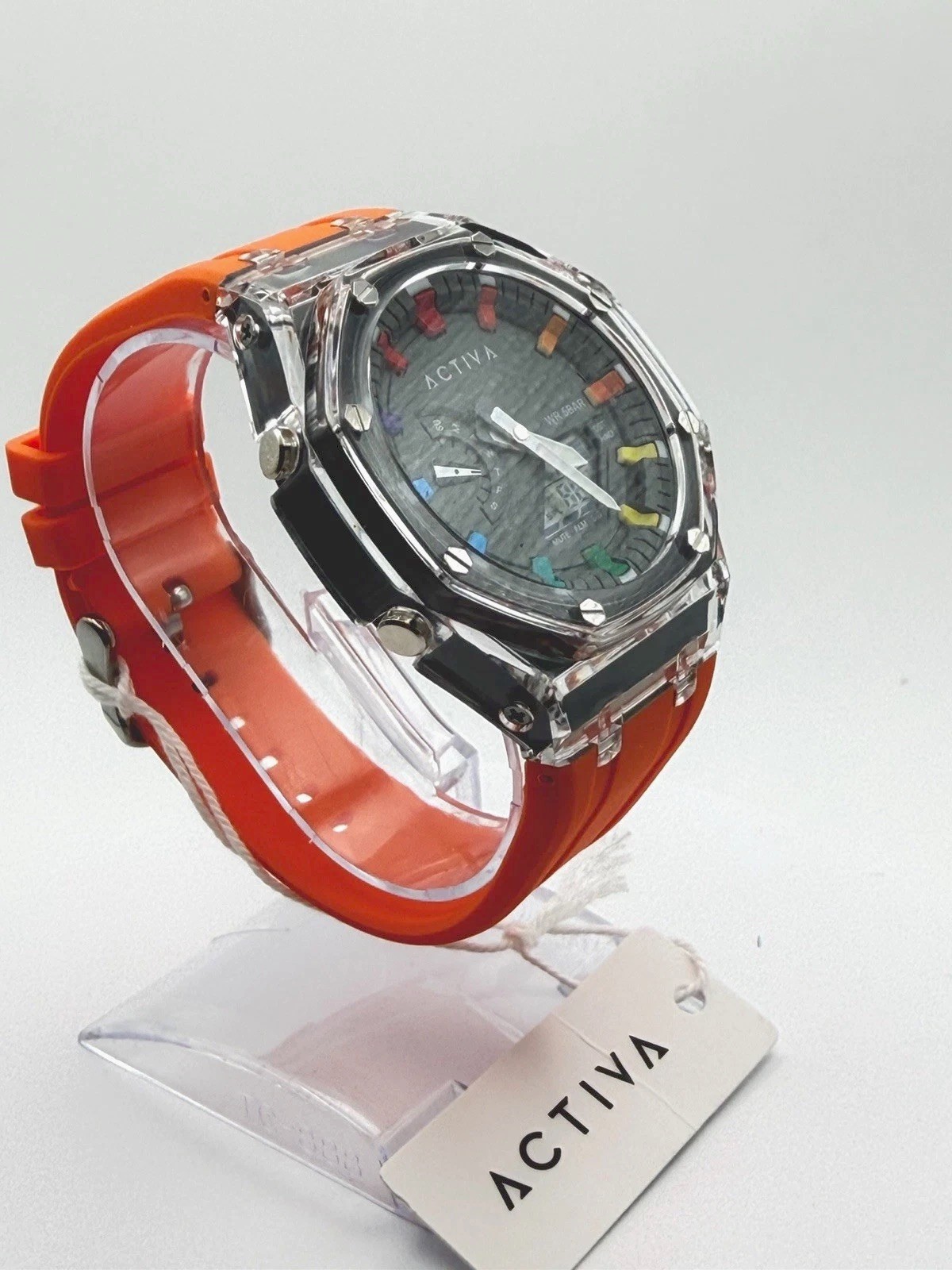 ACW2100-005 Quartz Analog Wristwatch 50m Orange Silicone Strap w/ Box