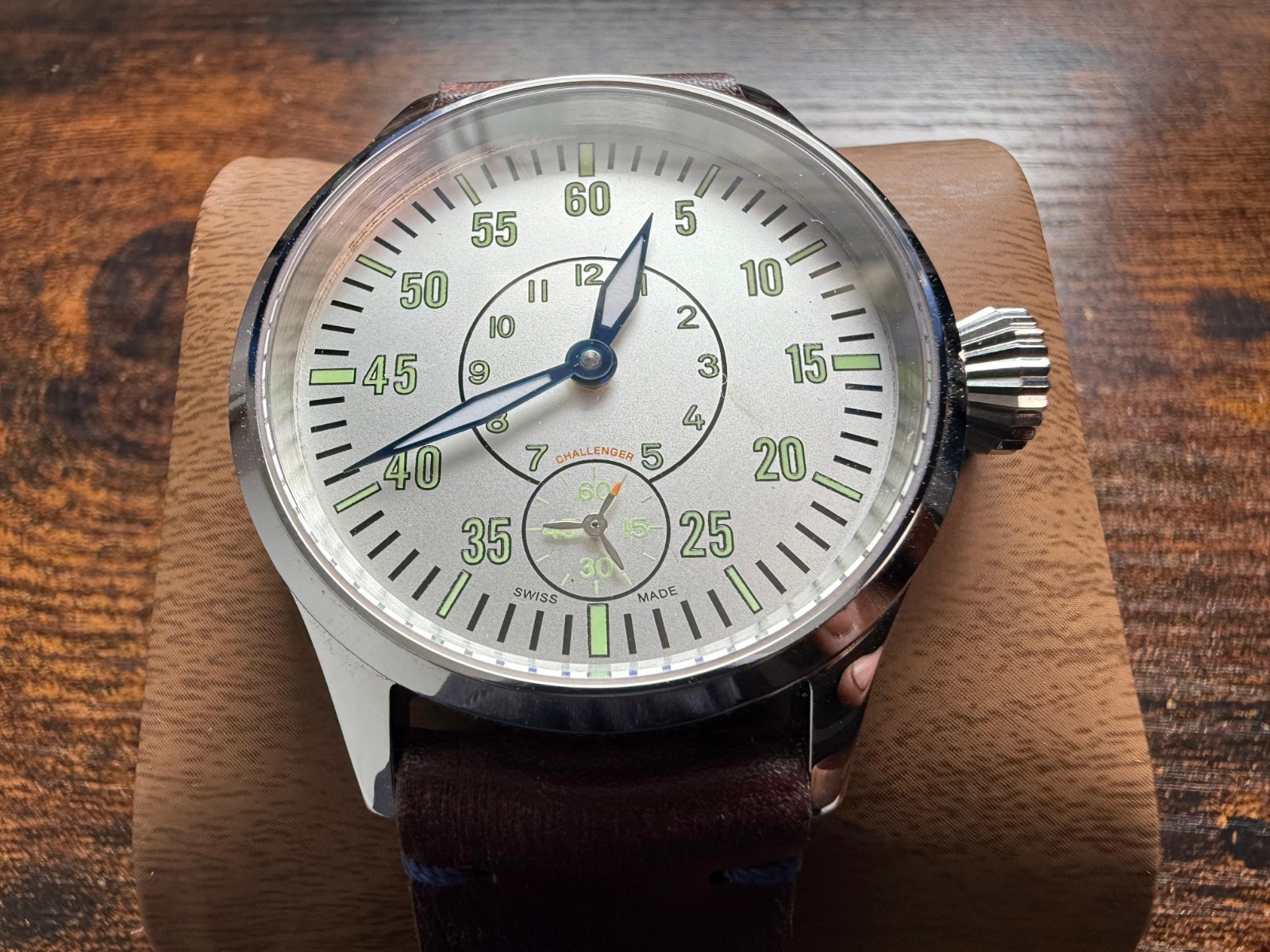 Pilot Challenger Arctic Watch Rare Swiss made ETA 6498 movement handmade Strap
