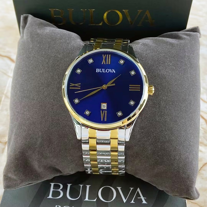 Bulova Classic 98D130 Blue Dial Gold Silver Bracelet Men Quartz Watch 40MM New
