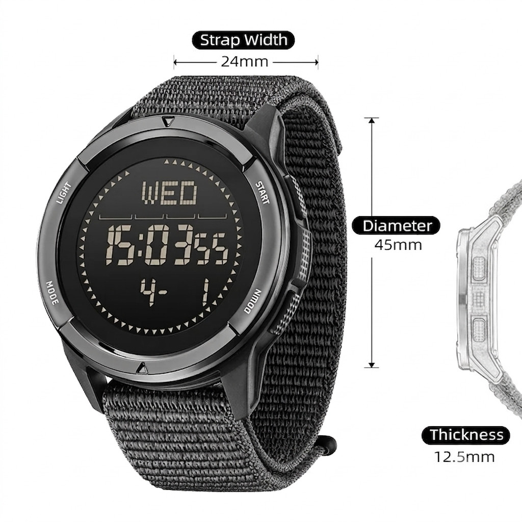 Men Digital Carbon Fiber Sports Watch Military Waterproof 50M Compass Pedometer