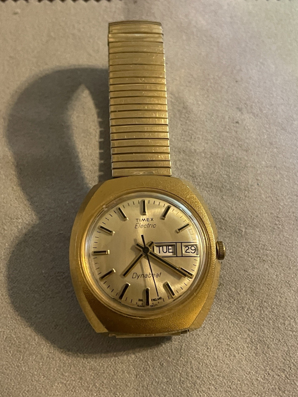 Vtg. Timex Electric Dynabeat, Dial England 76960-26277 Not Working Gold Plated