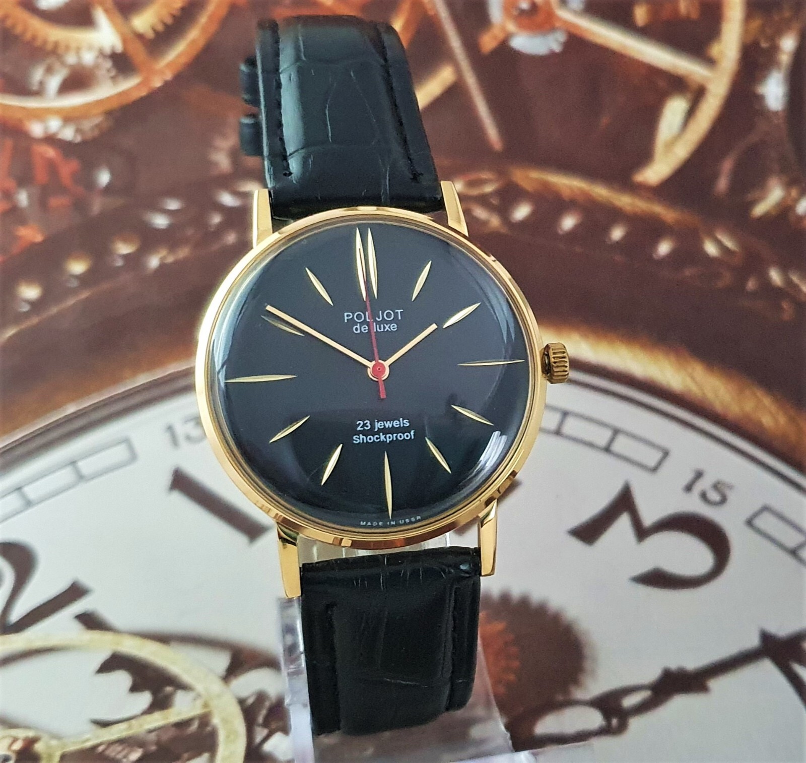 Vintage Watch Poljot De Luxe ULTRA SLIM 2209 Black Dial Mechanical Watch USSR
