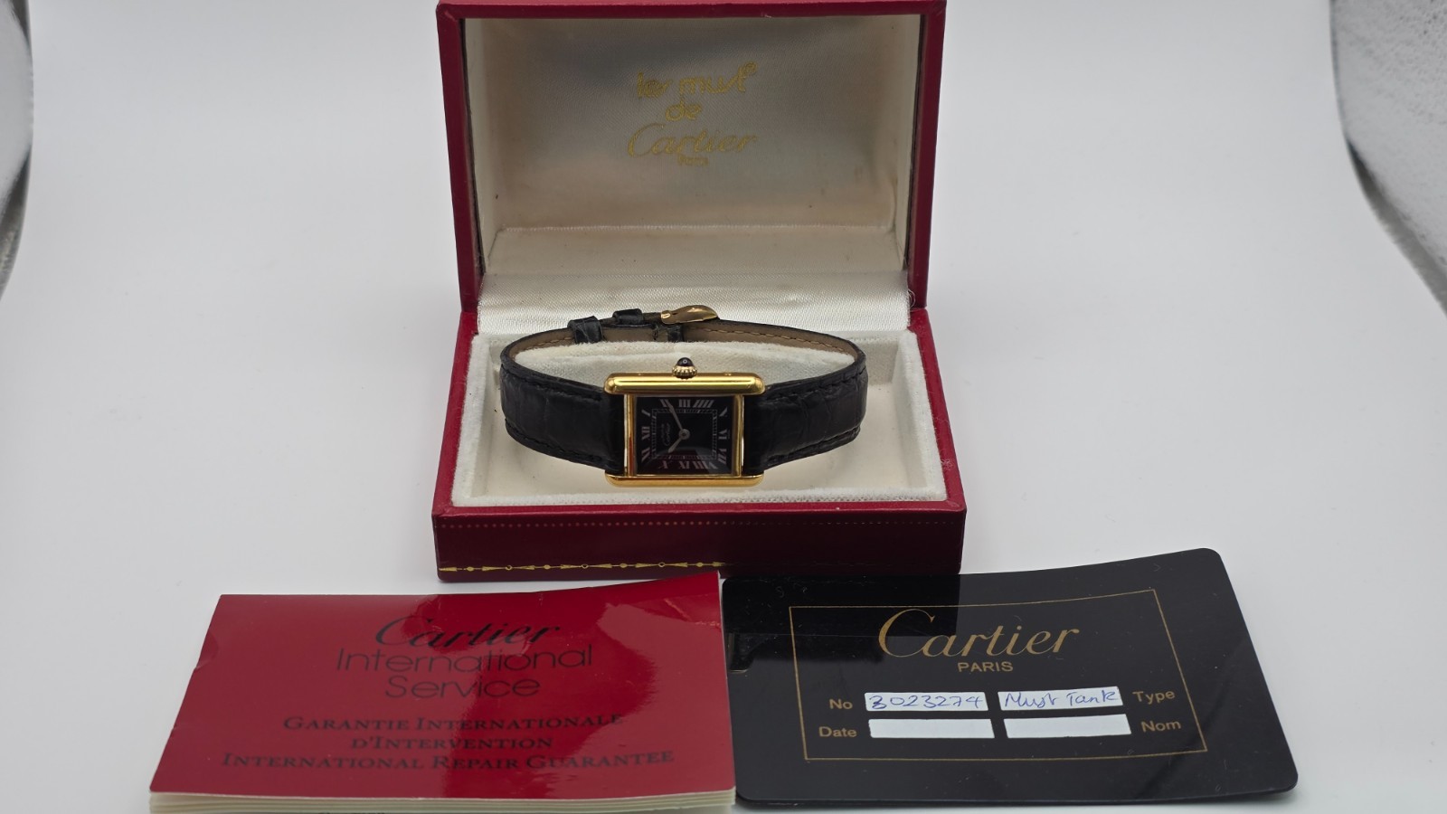 Must de Cartier Tank 18ct Gold on Silver Lady’s Mechanical Watch. Box & Papers.
