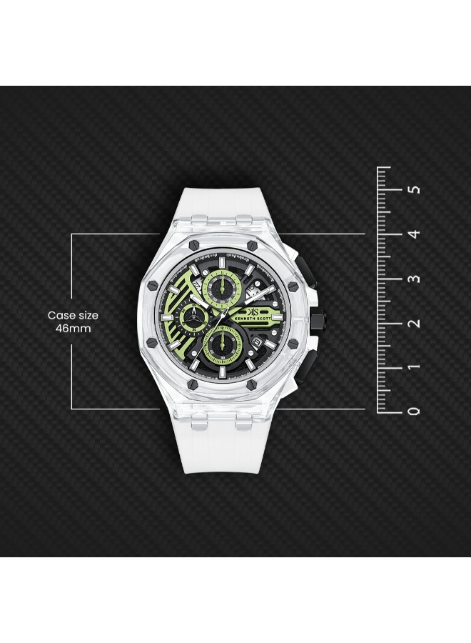 Kenneth Scott Men’s Chronograph Watch | Green Dial, 46mm, 30 m (3 ATM)