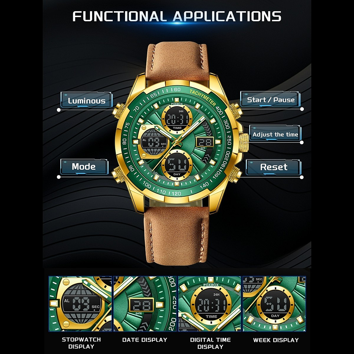 Men’s Watch Big Dial Quartz Digital Analog Luminous Waterproof Sport Wristwatch