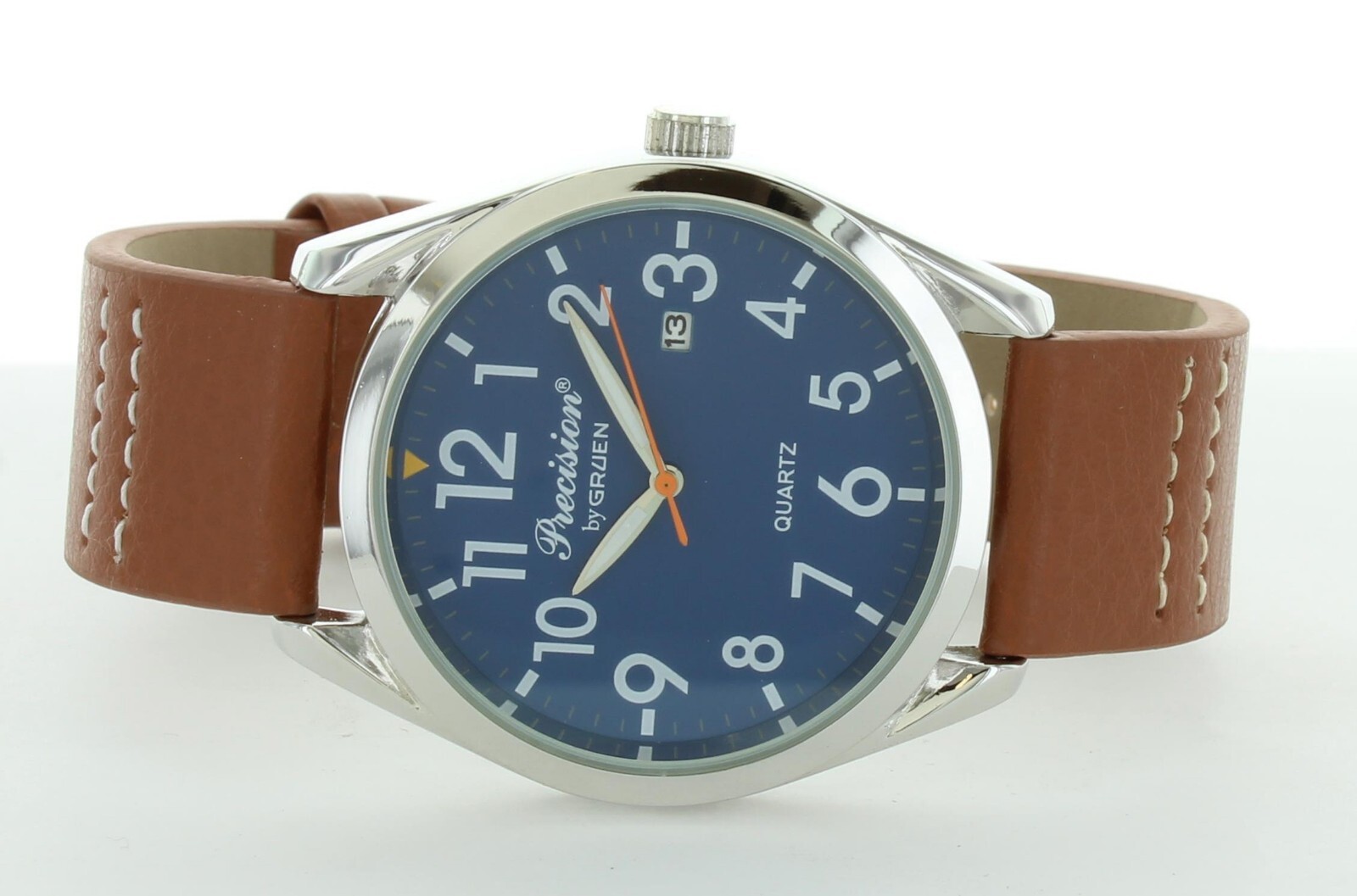 New Old Stock Gruen Precision Men’s Quartz Watch With date brown leather band