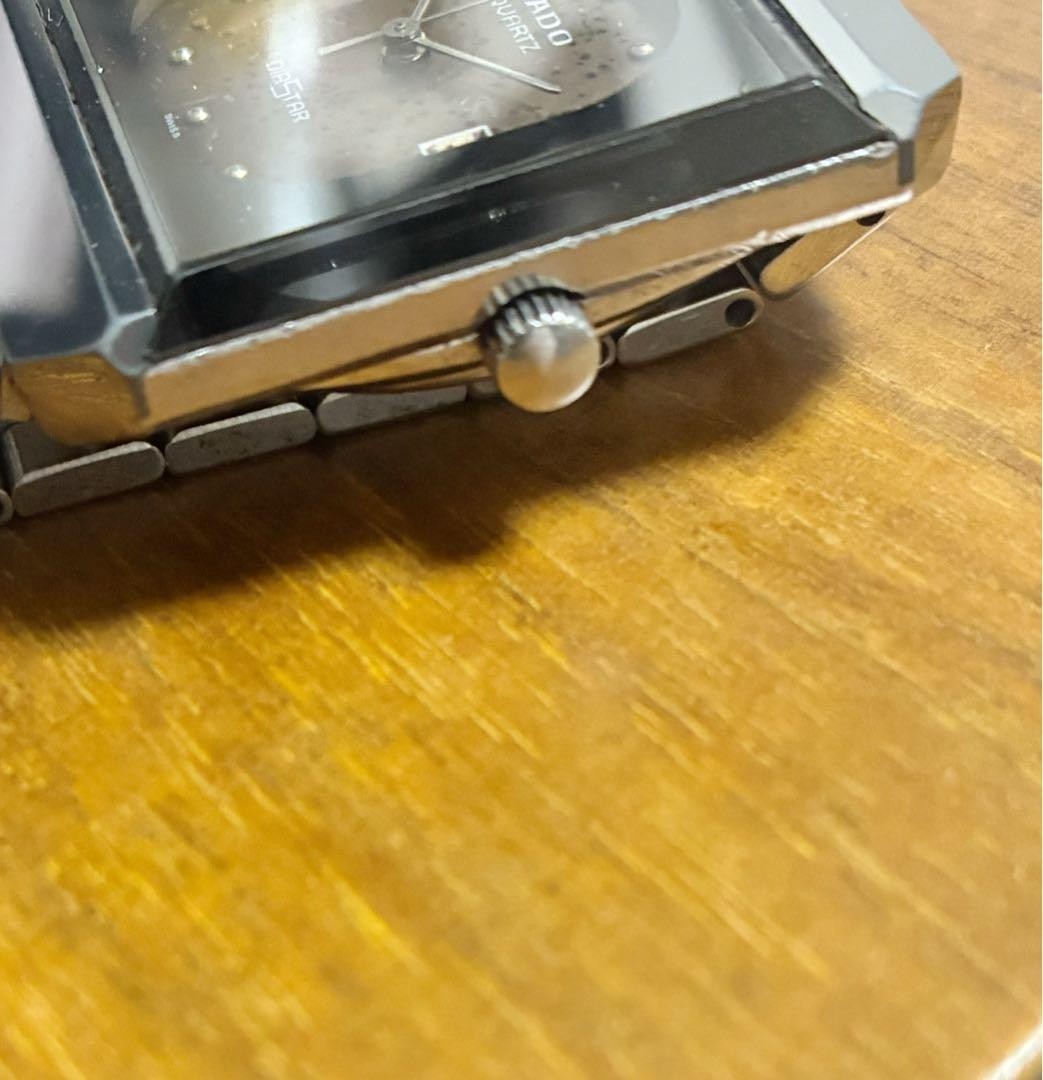 Rado DiaStar Quartz Watch Square Case Grey Dial Stainless Steel Bracelet Date