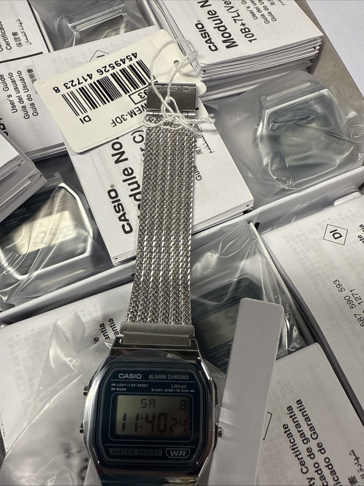 Casio Vintage Series A158WEM‑3D Stainless Steel 33mm Green Dial Mesh Men’s Watch