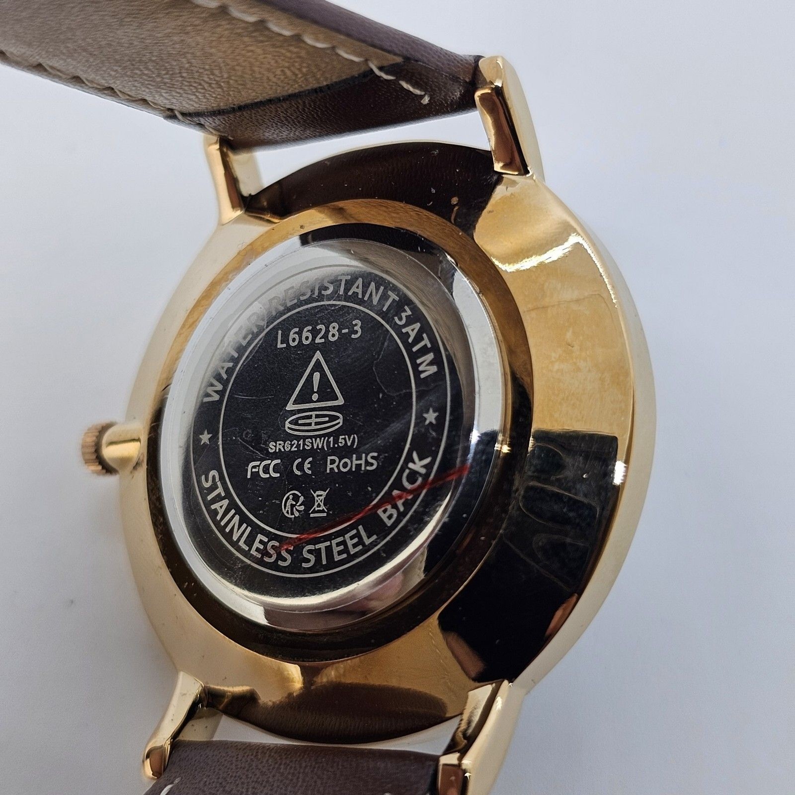Men’s Watch 40MM Gold Case Blue Dial Brown Leather Band Straps Date Indicator