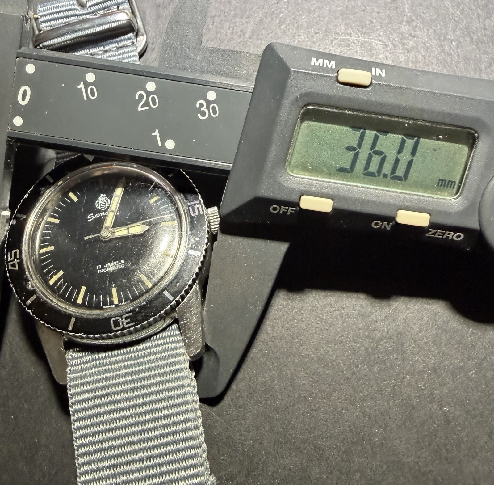 60’s Henry Sandoz &Fils Submariner Bathyscaphe MK1 Black for Military Use Rare.