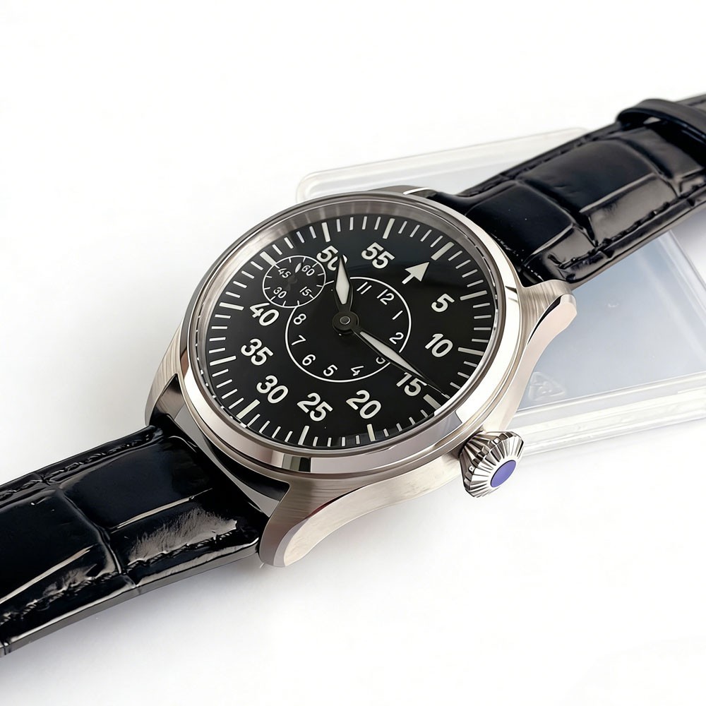 Tandorio New Sapphire Glass 42mm 6497 Hand-Wind Men Watches Black Dress Watch