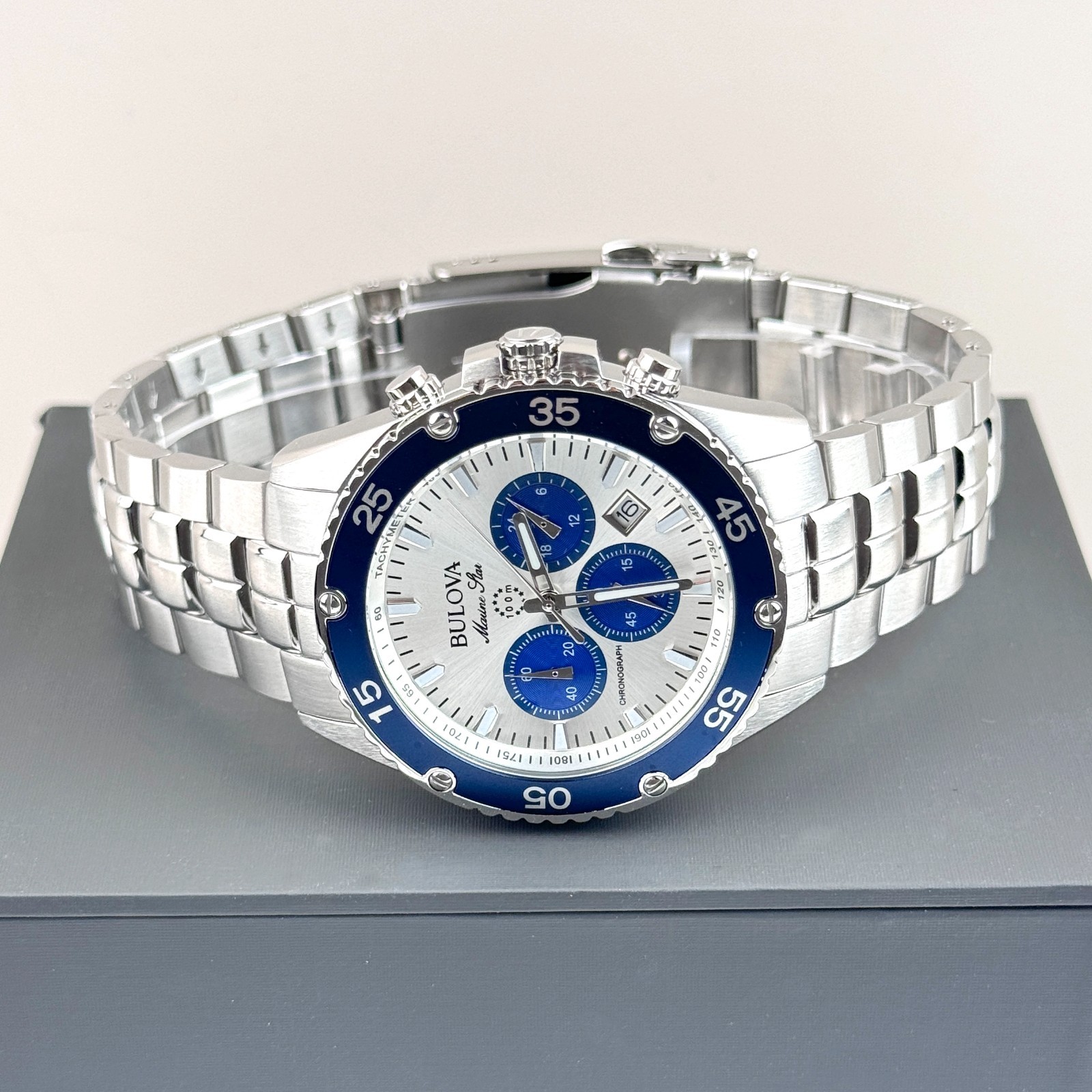 Bulova Marine Star Chronograph Silver Dial Stainless Steel Men’s Watch 98B423