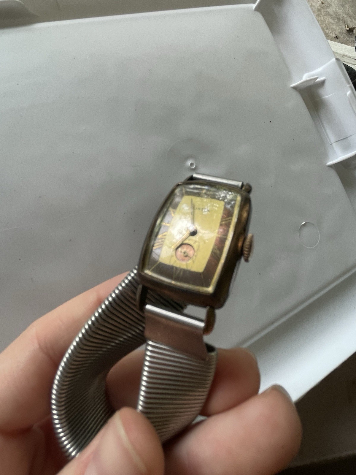 Clinton Vintage Manual Wind Tank Style Watch Gold/Burgundy Dial