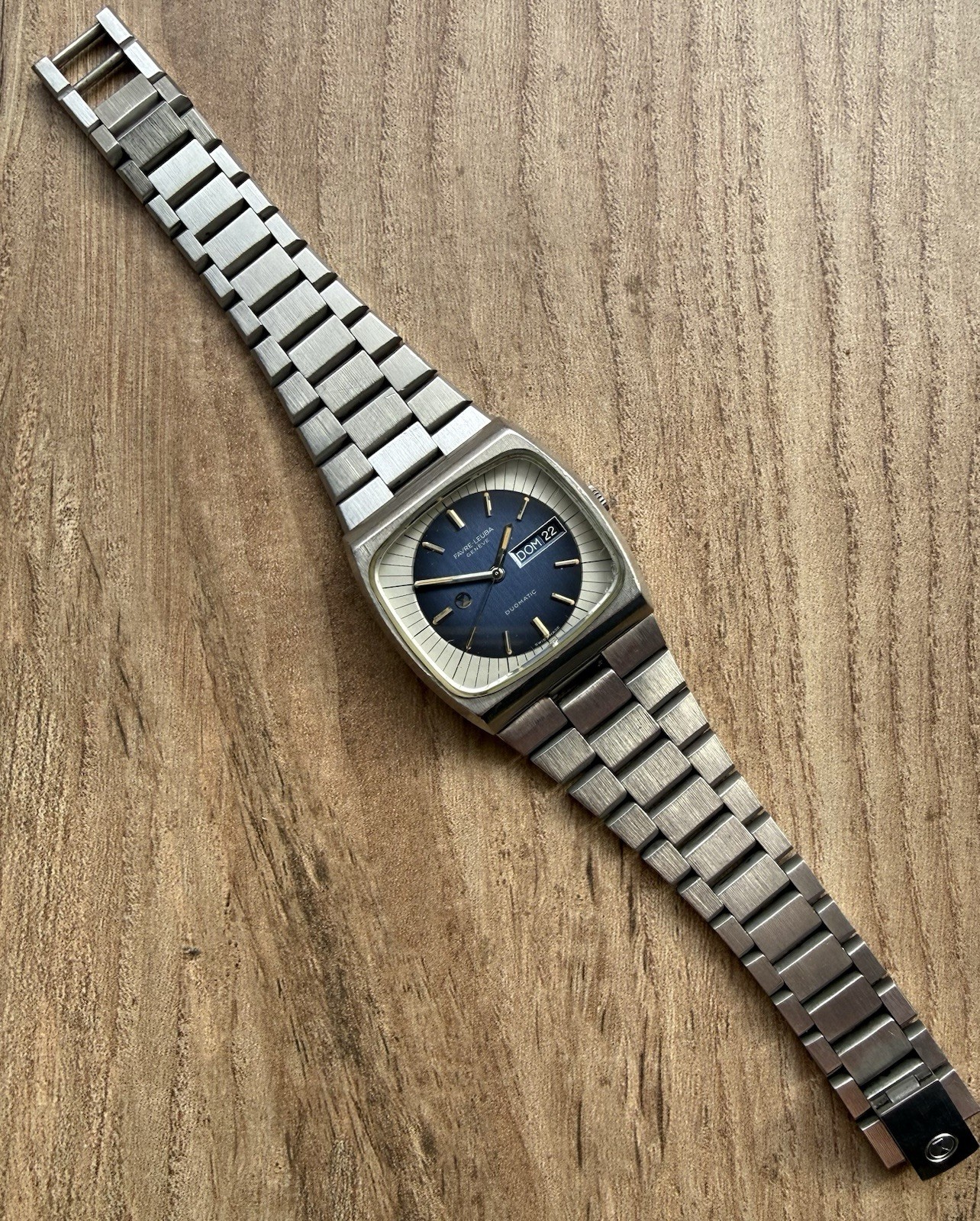 Favre-Leuba Duomatic Jumbo Blue Dial Auto Day-Date Watch Parts/Repair AS-IS