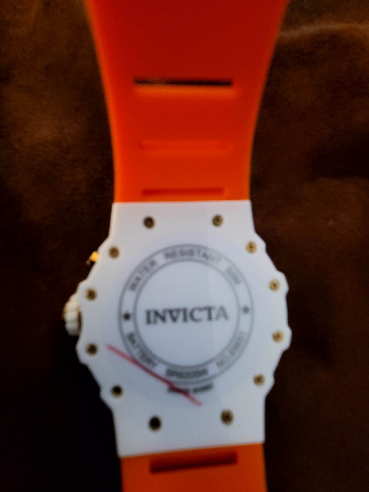 Invicta Men’s Chronograph Quartz Watch Tachymeter Black Dial Orange Strap Box