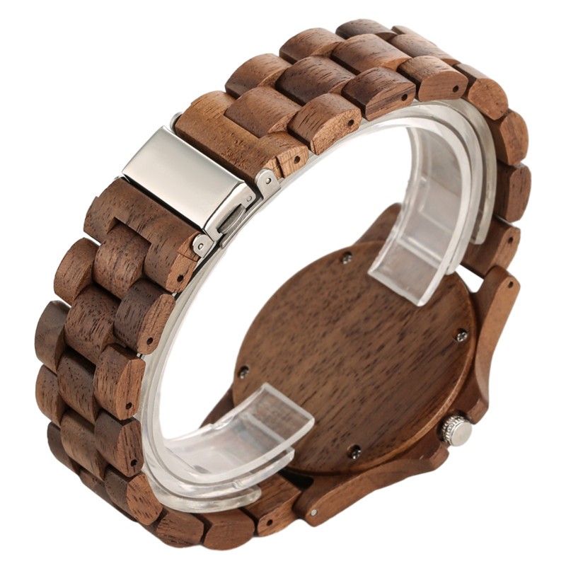 Natural Wood Watch for Men Handcrafted Quartz Adjustable Wooden Strap Unique