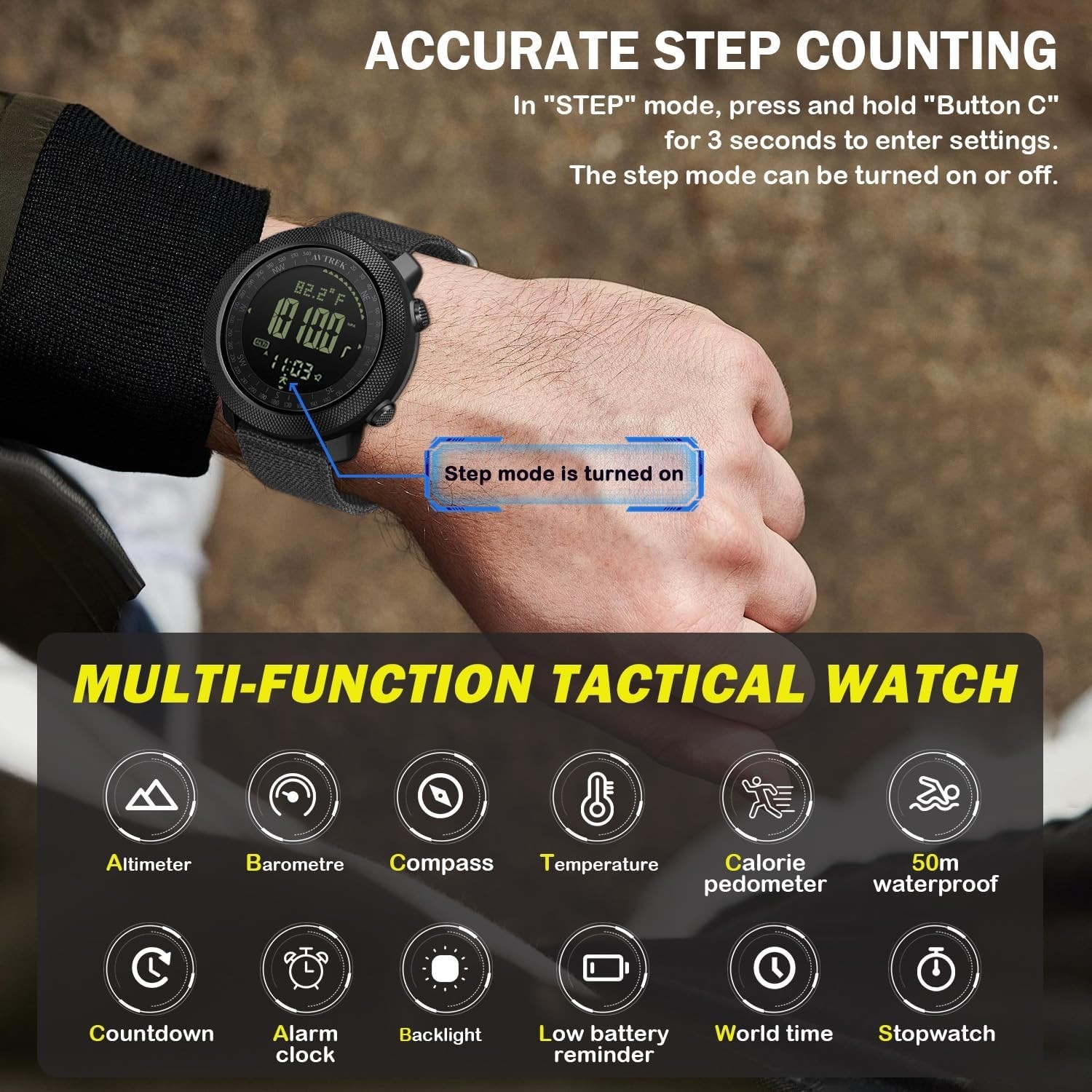 50M Waterproof Military Tactical Watch – Digital with Altimeter/Compass Features