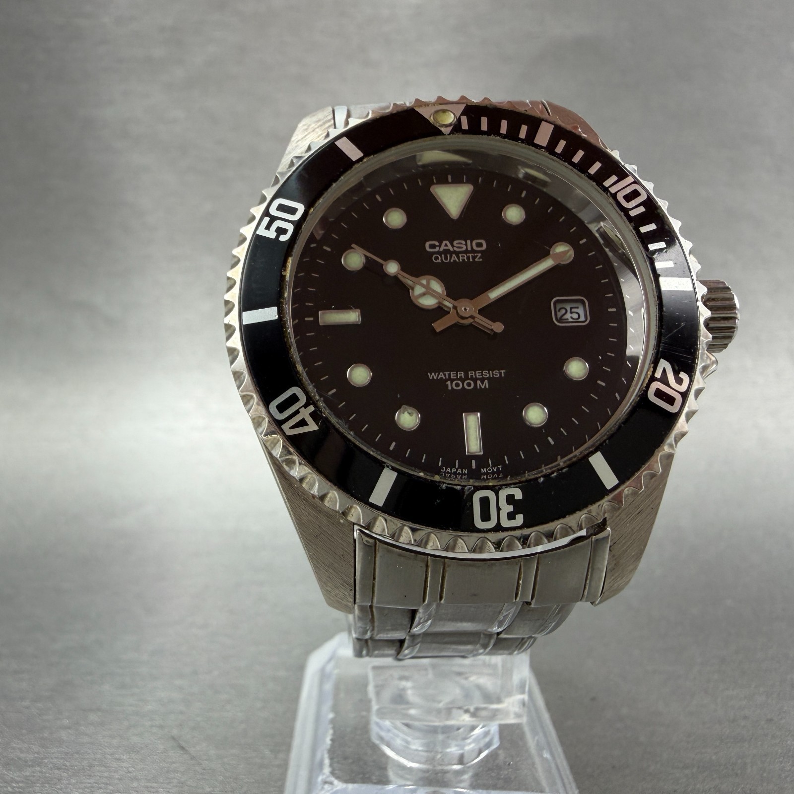 Casio Dive Watch Men 40mm Black Dial Silver Tone Date MTD-1010 New Battery