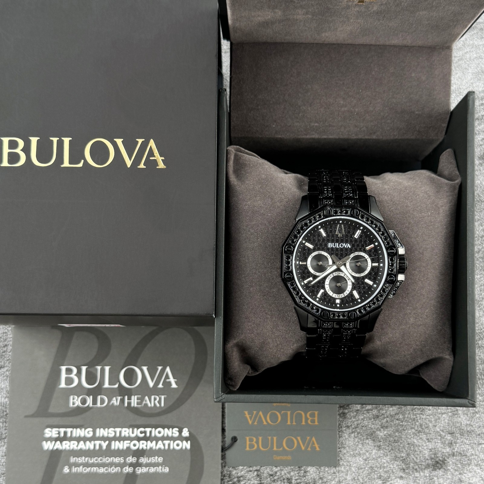 Bulova Men’s Crystal Octava Black Dial Multifunction Men’s Watch 98C134