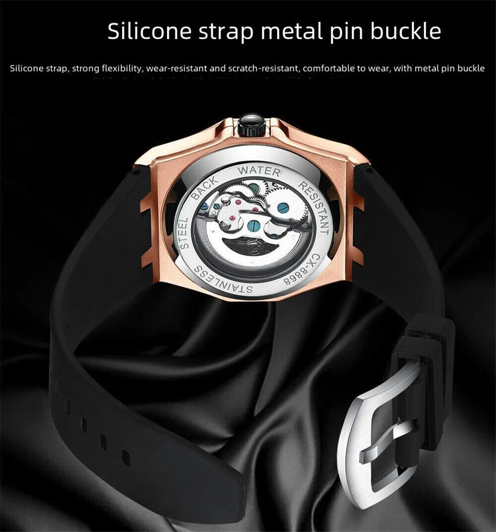 CHENXI Men Mechanical Watch Automatic Movement Wristwatch Males Silicone Watches