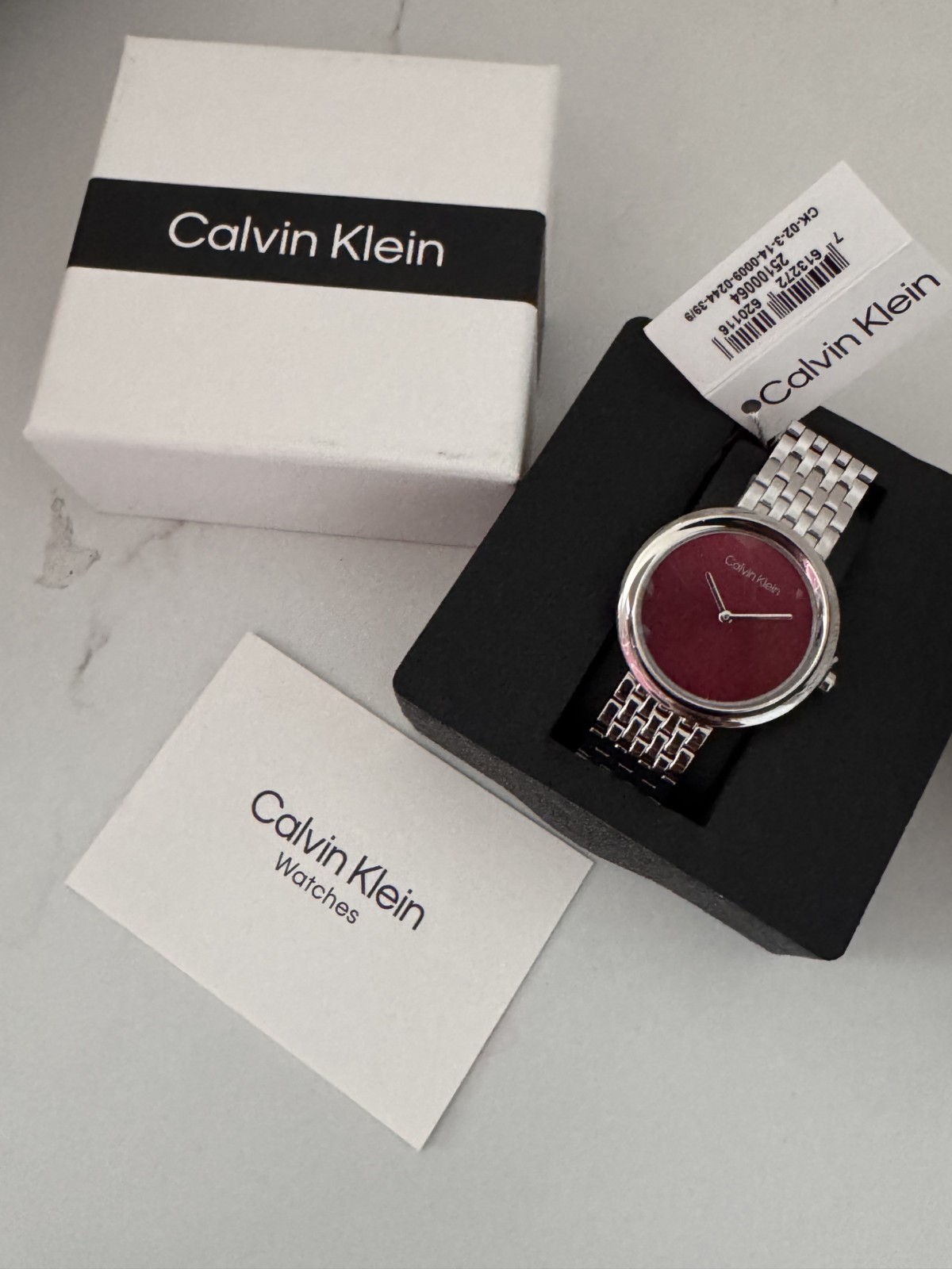 CALVIN KLEIN Red Dial Women’s Watches Twisted Bezel 34mm CK NEW MINIMALIST w/BOX