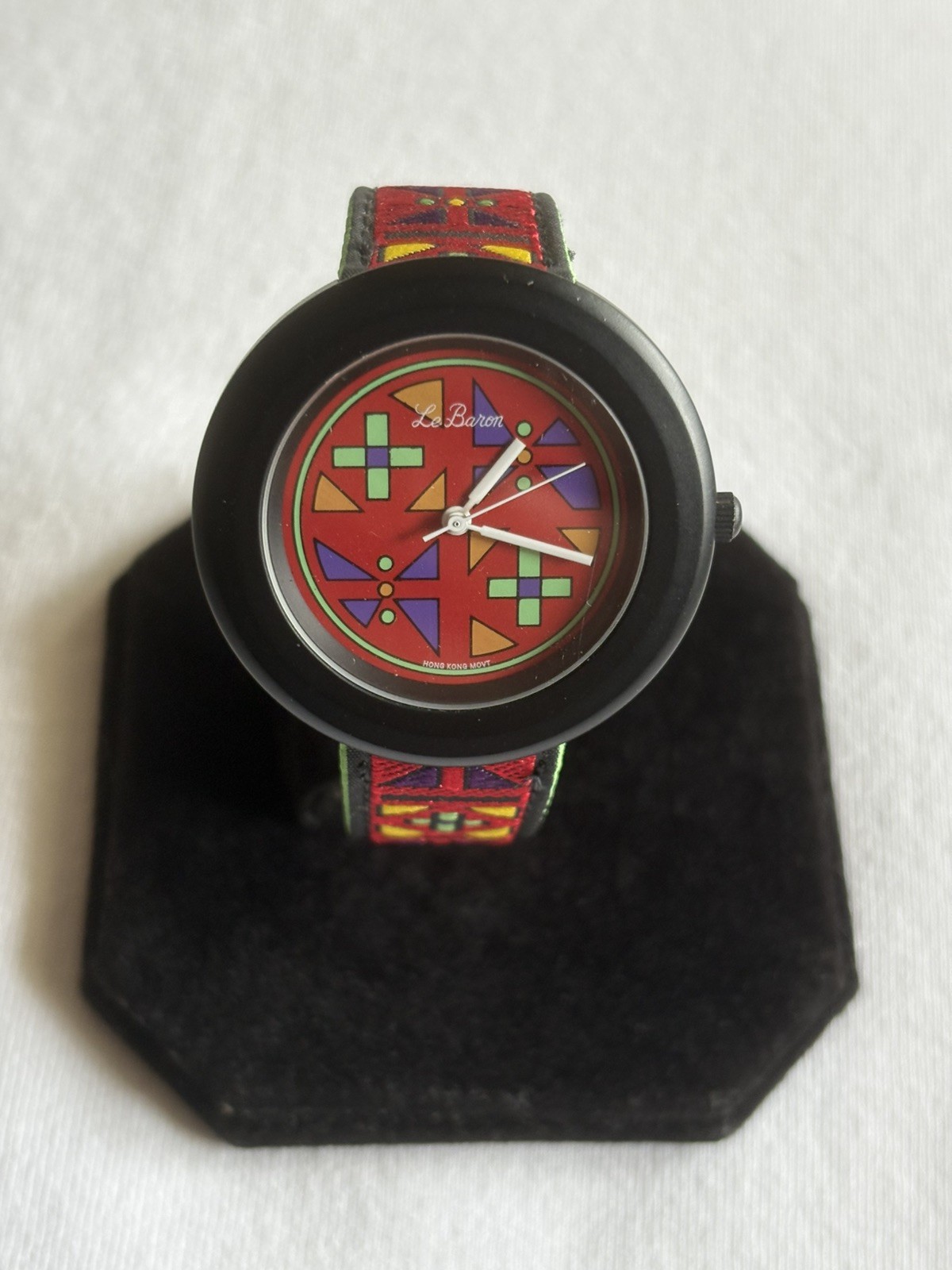 Le Baron Ladies Working Quartz Geometric Black-Tone Watch New Battery #122