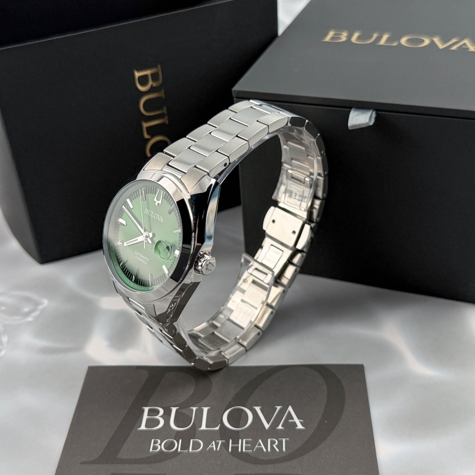 Bulova Men’s Surveyor 96B429 Automatic Green Dial Stainless Steel Watch 39mm