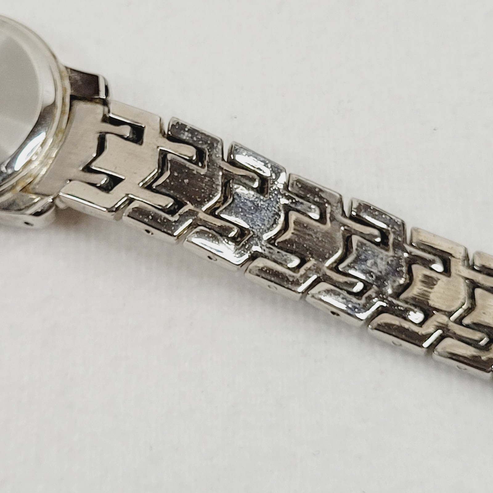 Anne Klein Bracelet Watch Silver Tone White Face Quartz Working Folding Clasp 7″