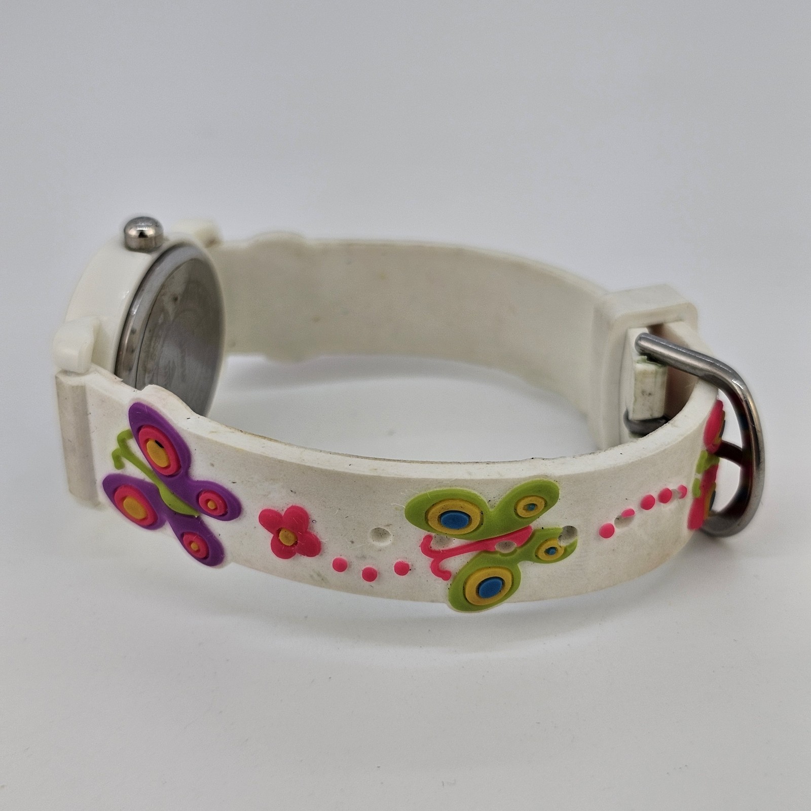 Kids Butterfly Watch 27MM White Dial Multicolor Plastic Bands New Battery