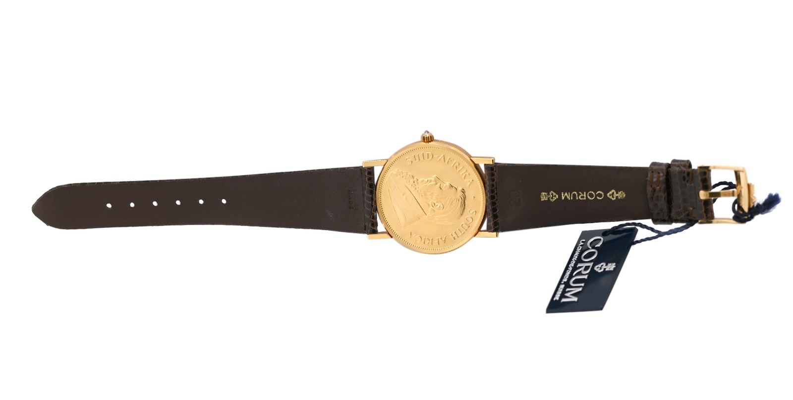 Vintage Corum 1 OZ 18K Gold Coin Krugerrand South Africa 1983 Diamond 34MM