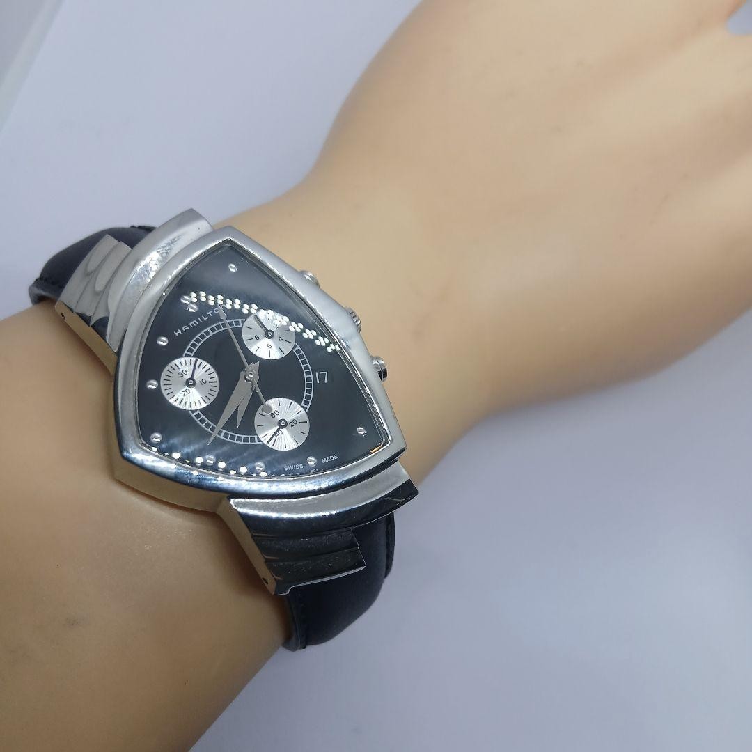 NEW Battery HAMILTON Ventura Chronograph H24412732 Quartz Black Dial black belt