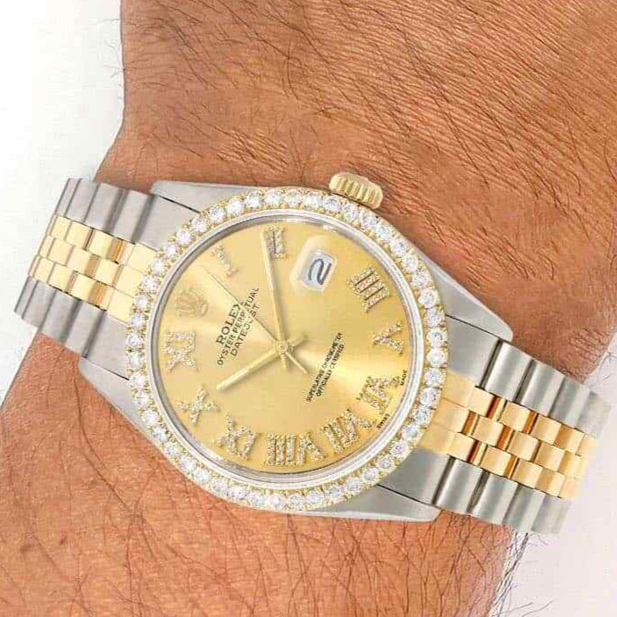 Rolex Datejust Jubilee 4.50Ct Real Diamond Gold Yellow Bezel Dial 36mm Watch