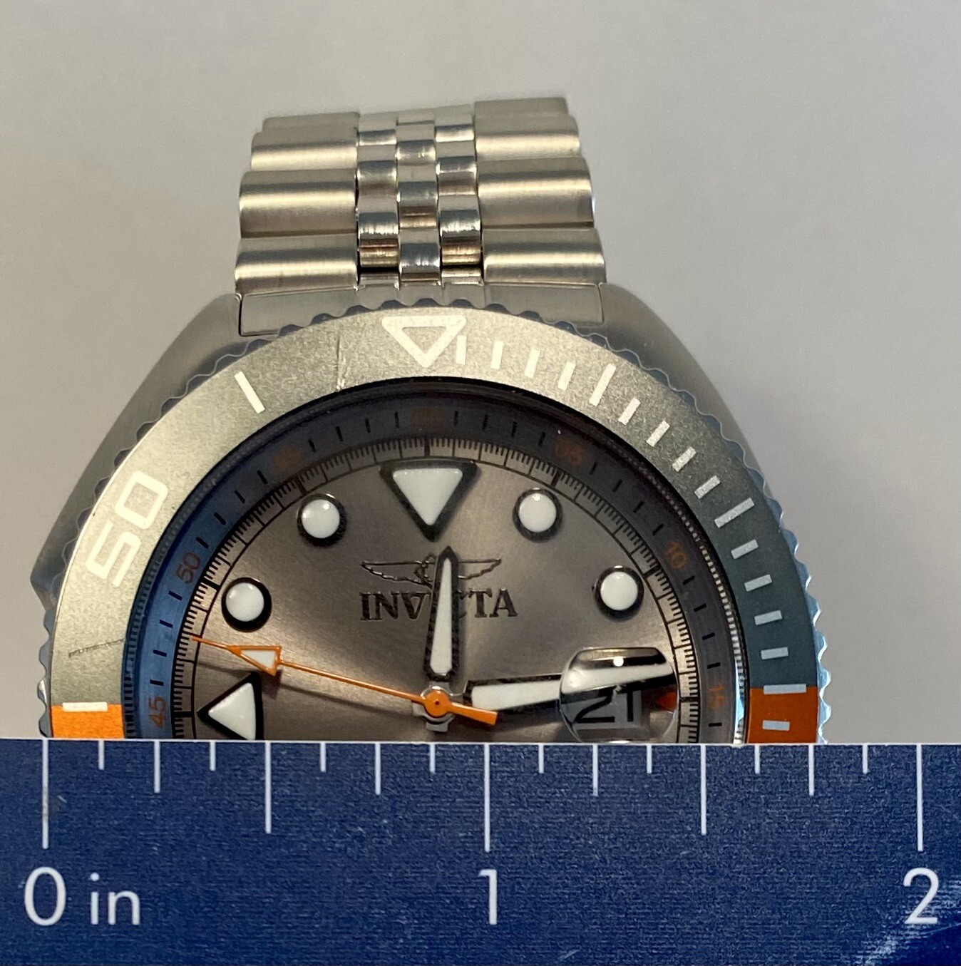 Invicta Sea Wolf Gray/Orange/Silver-tone Bracelet Auto 47mm Pro Diver Mens Watch