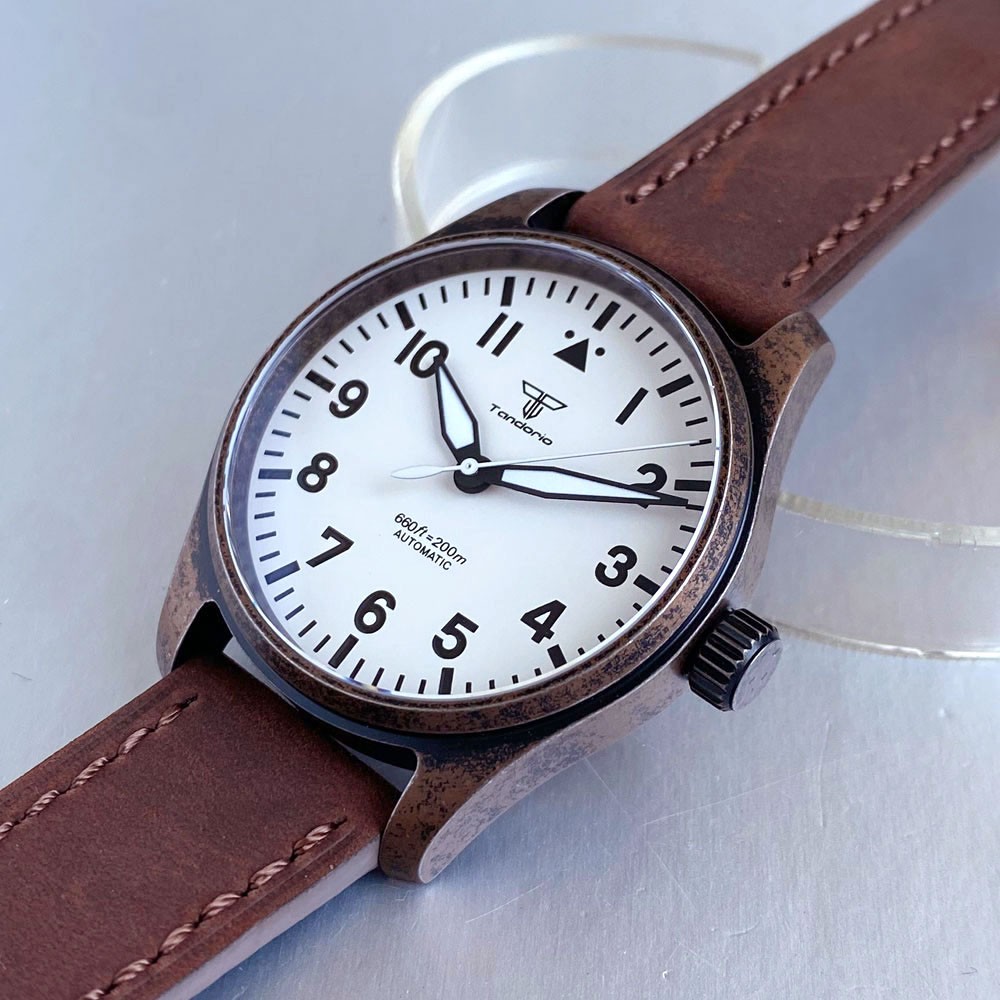 PVD Bronze 39mm Tandorio Retro Pilot NH35 Miyota Automatic Mechanical Men Watch