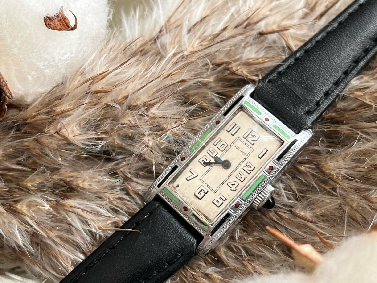 1929 Ladies Art Deco Enamel Bulova Watch~Vassar ~Runs