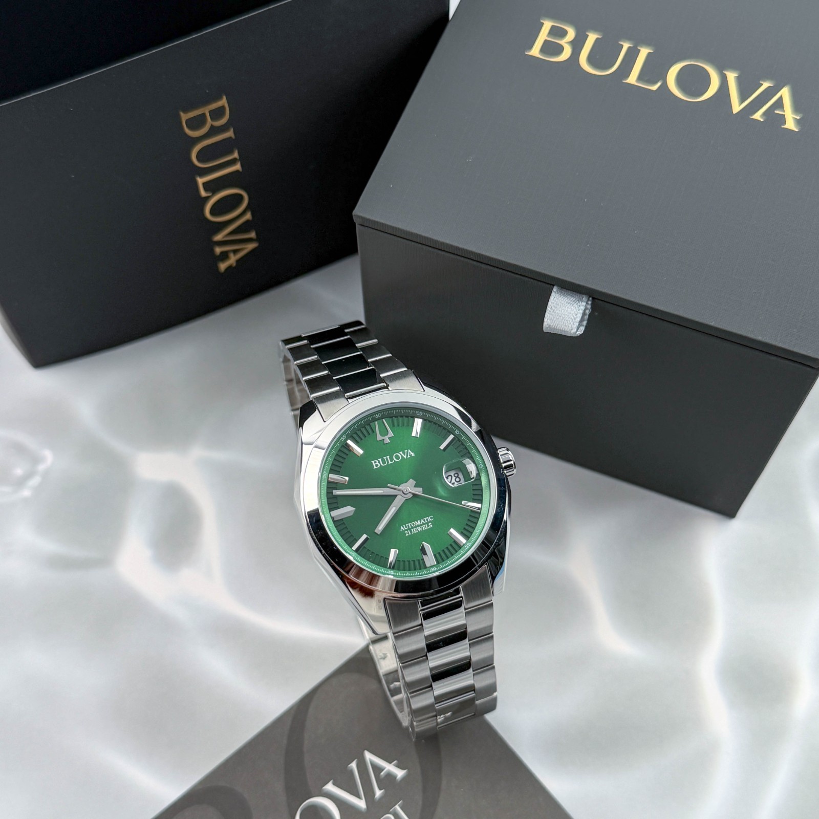 Bulova Men’s Surveyor 96B429 Automatic Green Dial Stainless Steel Watch 39mm