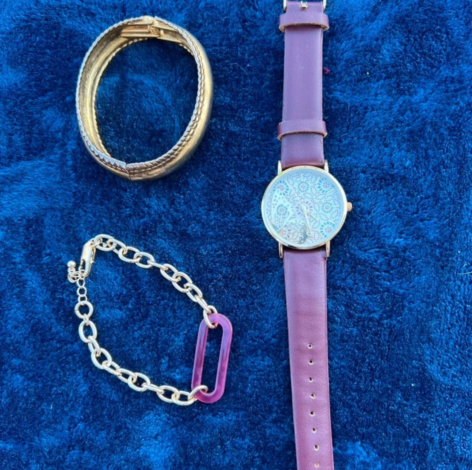 Burgundy & Gold Watch & Bracelet Set