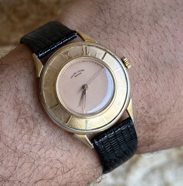 Rare Vintage Favre-Leuba Futura Art Deco Watch GP 34mm Boxed Swiss Salmon Dial