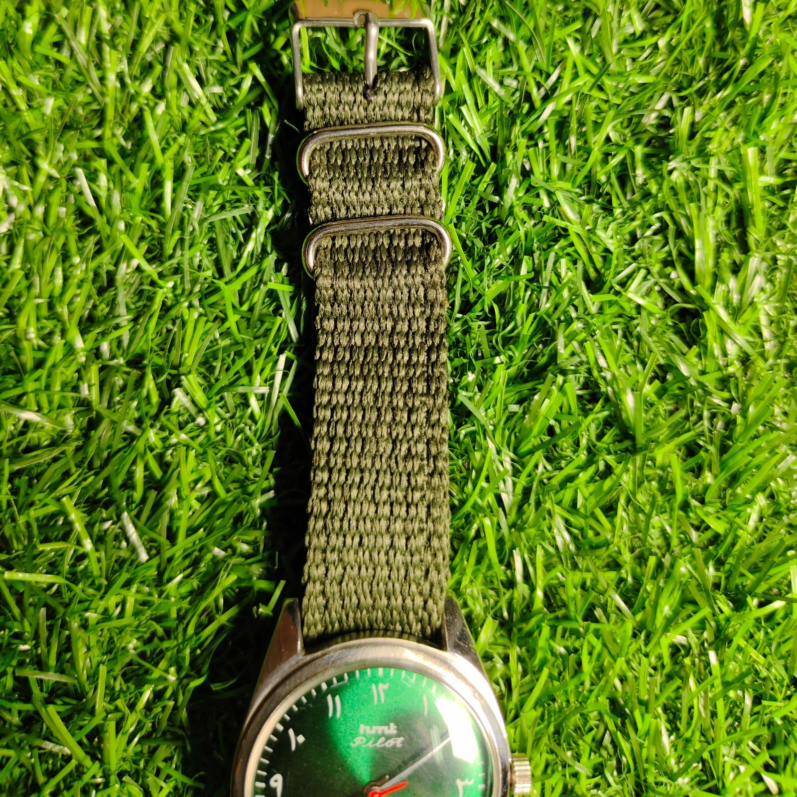 Vintage HMT Pilot 38mm Green Dial Hand-Winding Mechanical Watch Refurbished