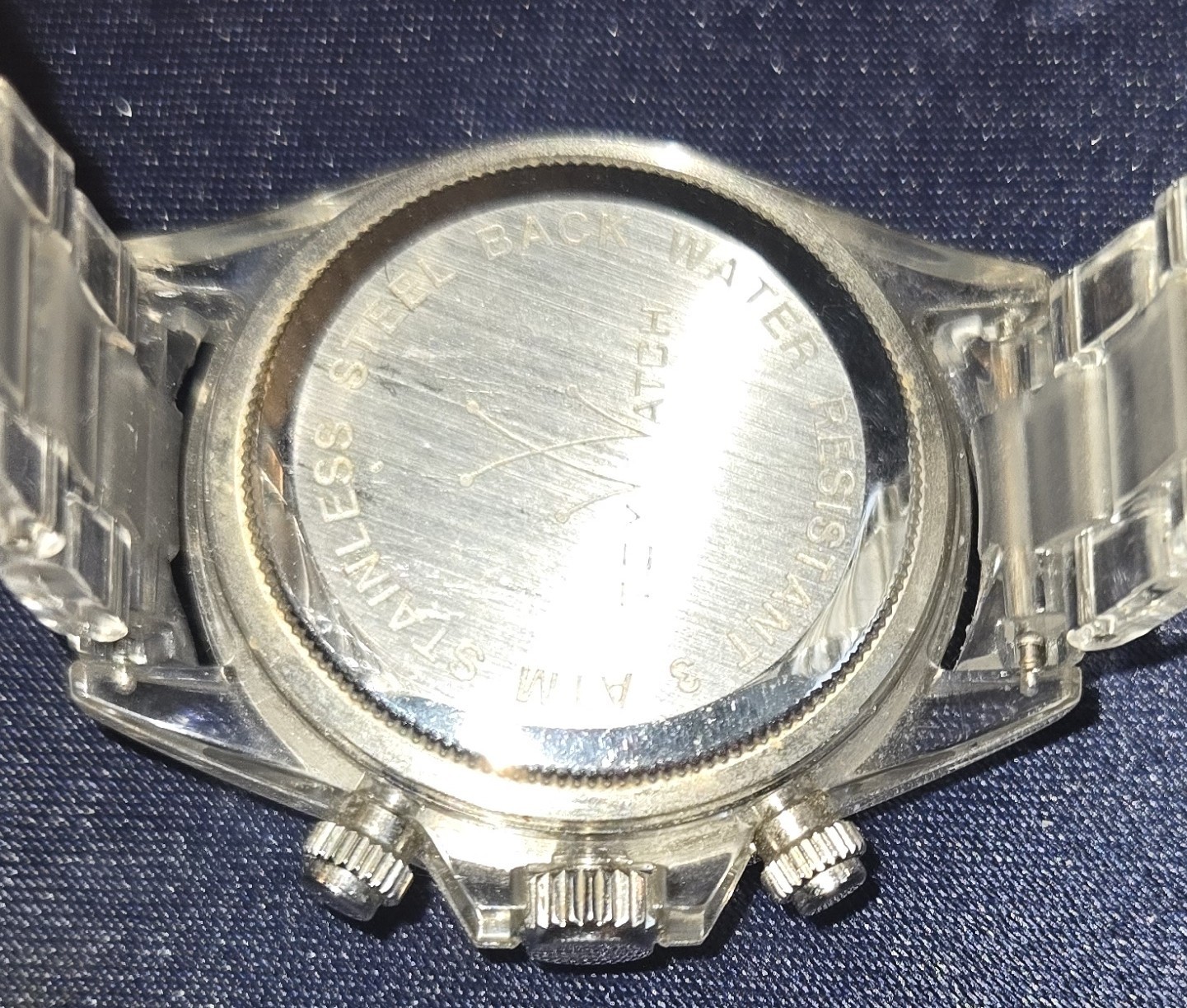 Toy Watch Unisex Quartz Chronograph Clear Polycarbonate Band. Works! New Battery
