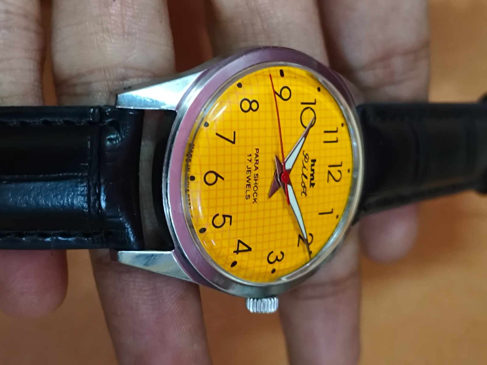 Vintage HMT Pilot Yellow 17 Jewels Mechanical Hand Winding Men’s Wrist Watch