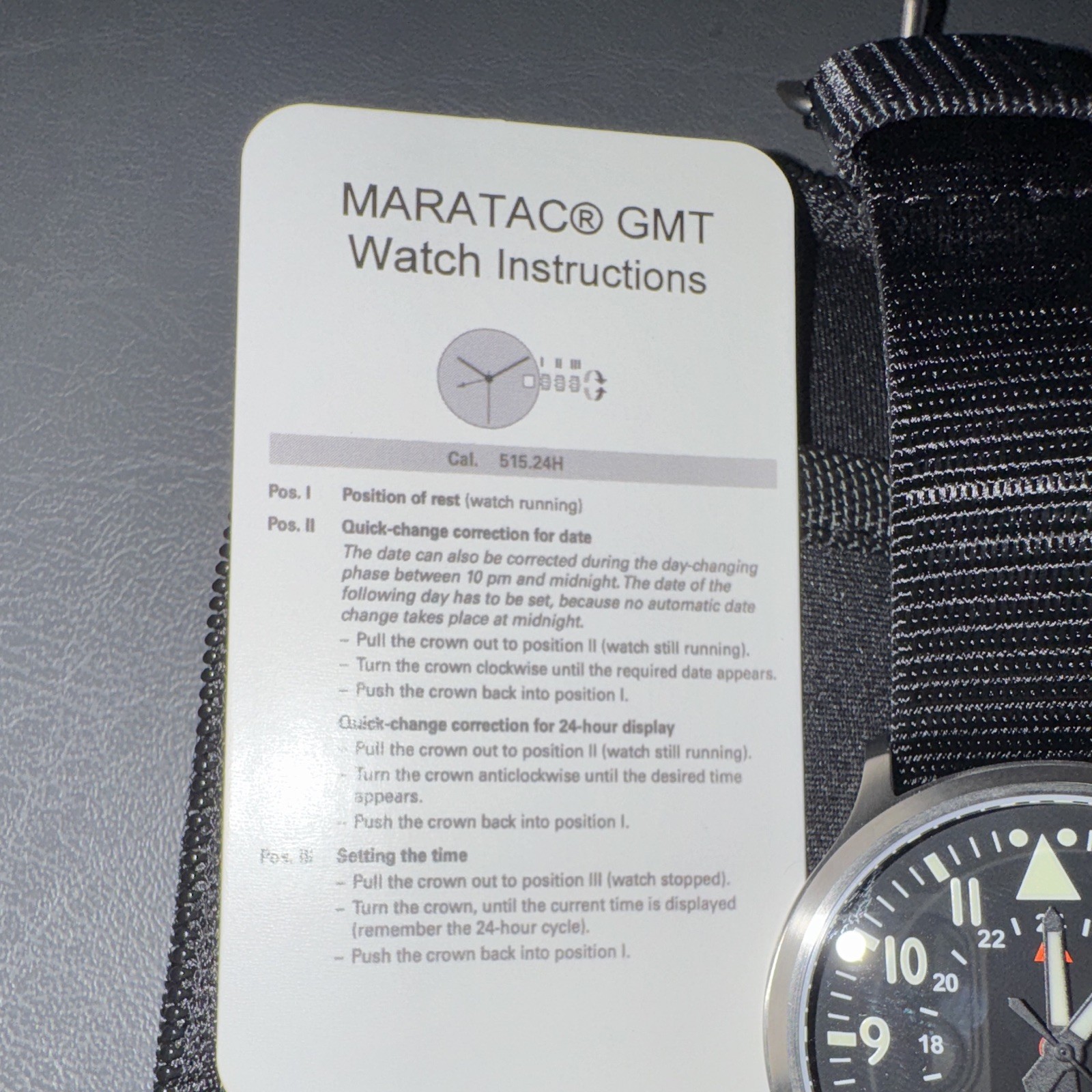 Maratac GMT 44mm Titanium Quartz GMT Watch Black Dial Black NATO Nylon Strap