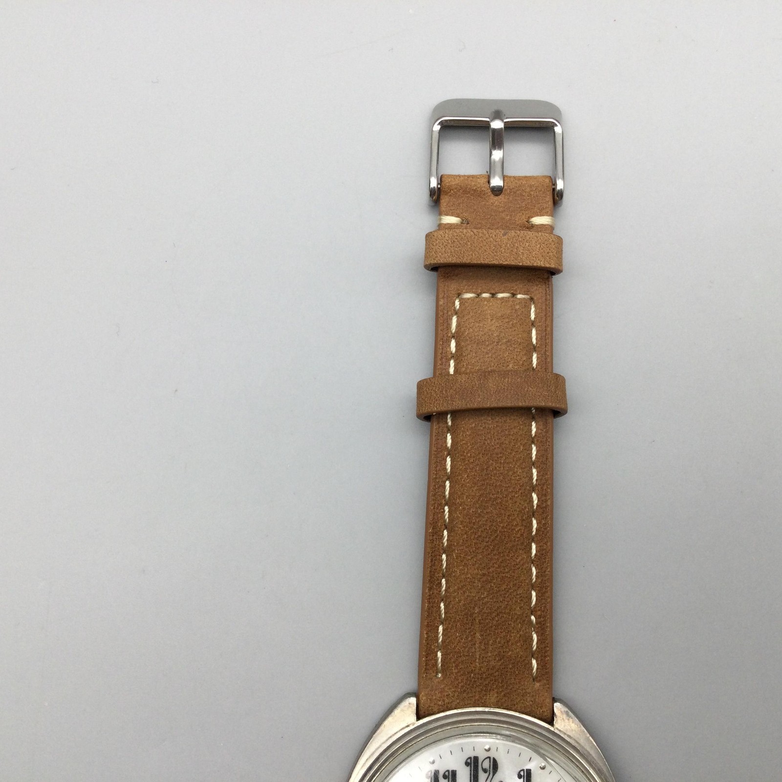 Gitano Time Watch Unisex 39mm Silver Tone MOP Dial Tan Leather Strap New Battery