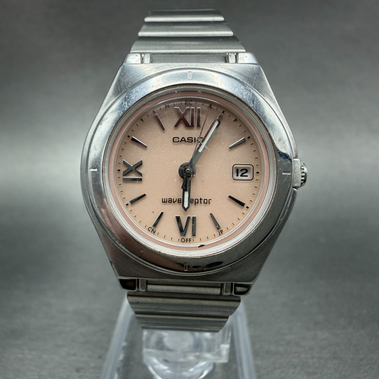 Casio Waveceptor Watch Women 28mm Pink Dial Silver Tone Date Round LWQ-10 Works