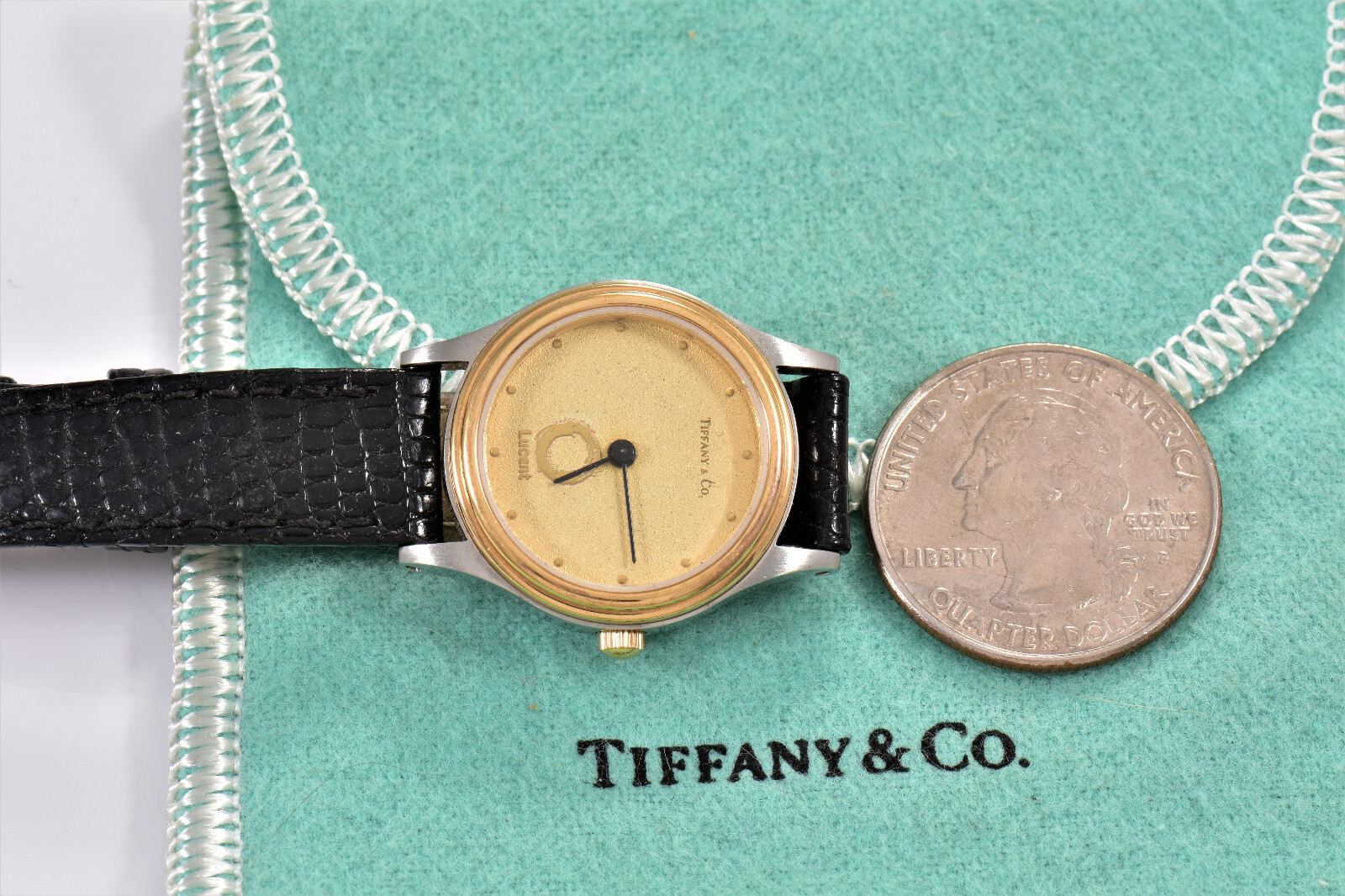 Tiffany & Co Stainless Steel Portfolio Lucent Swiss 25mm Watch Lizard Leather