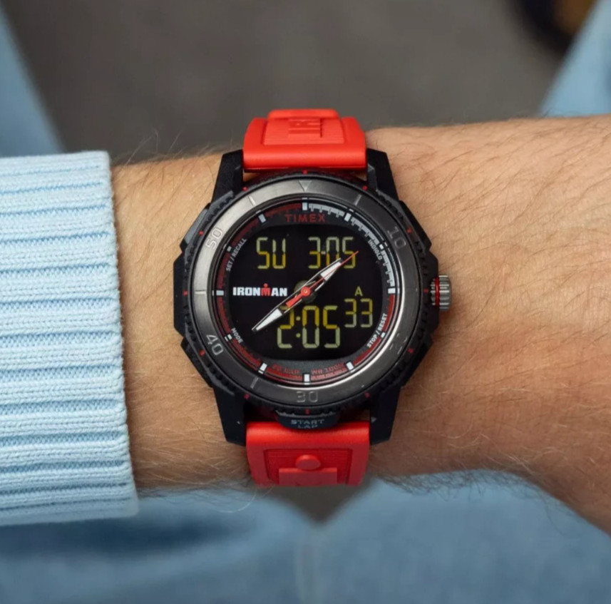 New Timex Ironman Adrenaline Men’s 46.5mm Analog-Digital Red Watch TW2W53700